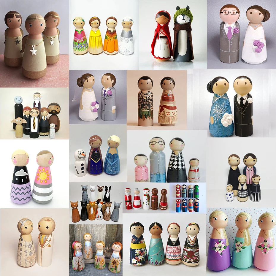 40pc 35mm-65mm Wood Peg Dolls DIY Craft Handmade Unpainted Dolls Wooden Toys For Kids Birthday Gifts Building Blocks