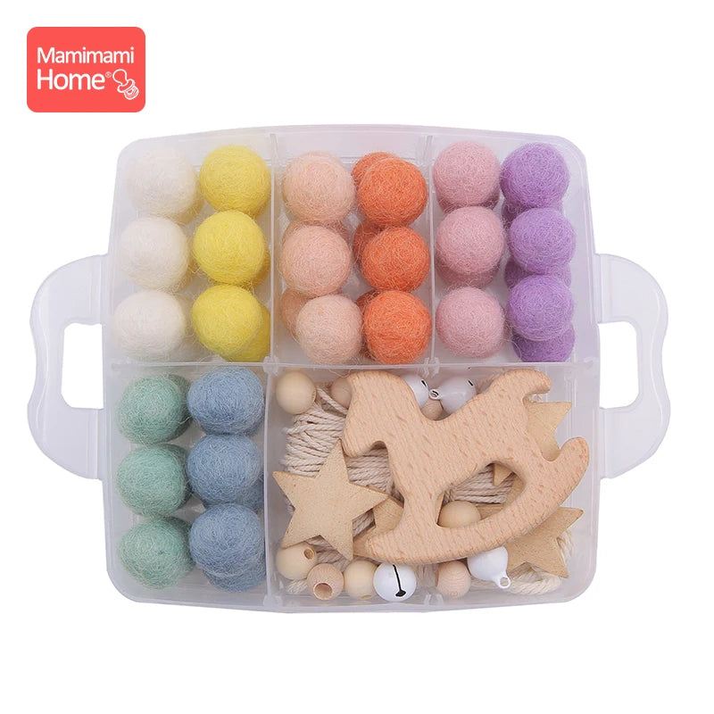Baby Wooden Teether Suit DIY Bed Bell Toy Beech Rodent Ring Wool Ball Baby Room Decoration Christmas Gifts Children'S Goods Toys