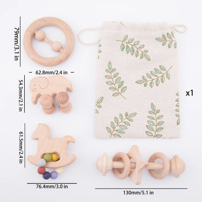 Mamihome 4pc Baby Wooden Toys Rattle Teething Car Toy Natural Beech Ring Beads Animal Wooden Blank Rodent  Children'S Goods Tiny