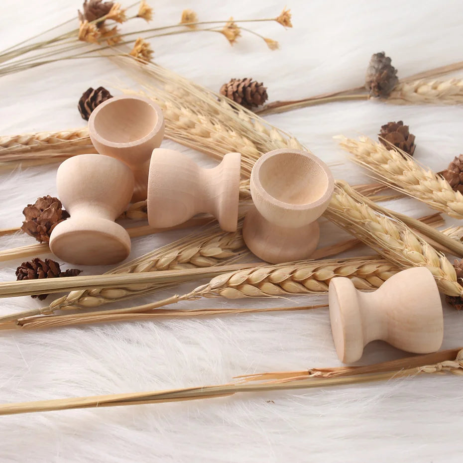 2pc Wooden Egg Cups Easter Egg DIY Unfinished Crafts Smooth Surface Wooden Teething Toys Baby Gifts Wood Painting Blocks Toys