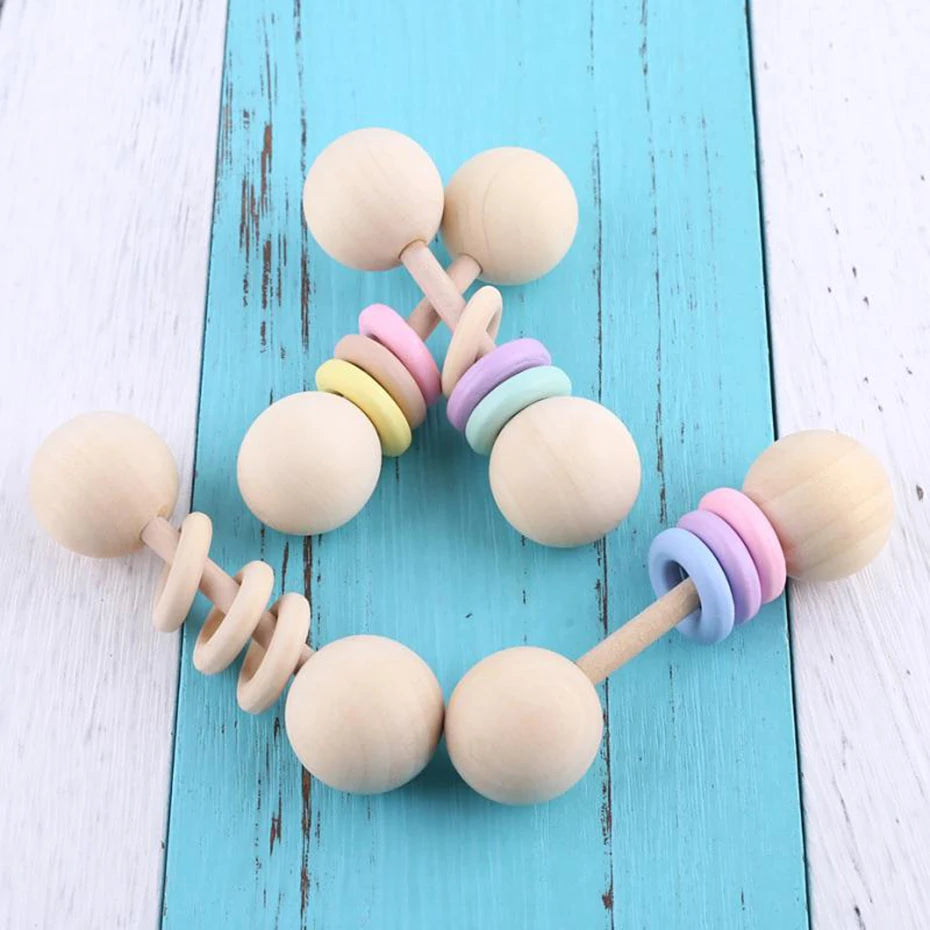 2pc Wooden Rattles Toys Baby Rattles BPA Free Newborn Gifts Wooden Teething Toys Chew Toys Baby Toys 0-12 Months Baby G
