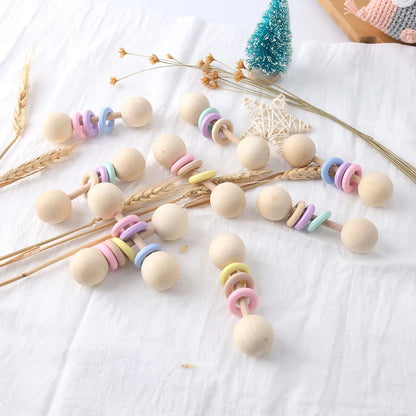 2pc Wooden Rattles Toys Baby Rattles BPA Free Newborn Gifts Wooden Teething Toys Chew Toys Baby Toys 0-12 Months Baby G