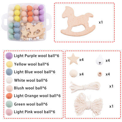 Baby Wooden Teether Suit DIY Bed Bell Toy Beech Rodent Ring Wool Ball Baby Room Decoration Christmas Gifts Children'S Goods Toys