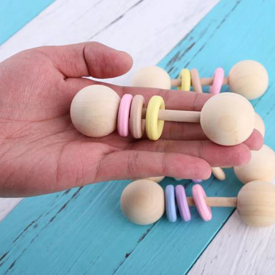2pc Wooden Rattles Toys Baby Rattles BPA Free Newborn Gifts Wooden Teething Toys Chew Toys Baby Toys 0-12 Months Baby G