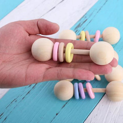 2pc Wooden Rattles Toys Baby Rattles BPA Free Newborn Gifts Wooden Teething Toys Chew Toys Baby Toys 0-12 Months Baby G