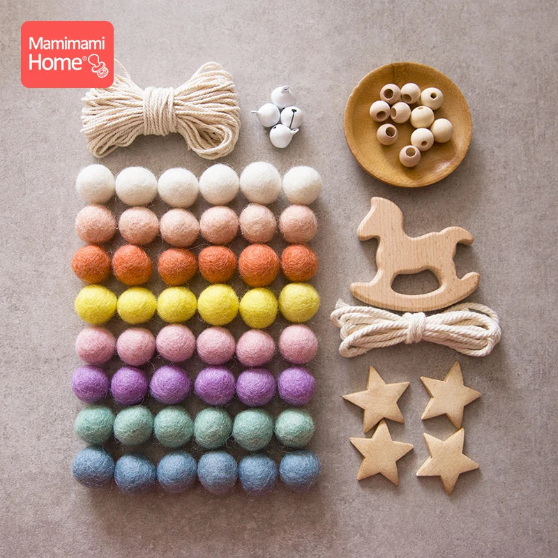 Baby Wooden Teether Suit DIY Bed Bell Toy Beech Rodent Ring Wool Ball Baby Room Decoration Christmas Gifts Children'S Goods Toys