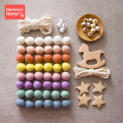 Baby Wooden Teether Suit DIY Bed Bell Toy Beech Rodent Ring Wool Ball Baby Room Decoration Christmas Gifts Children'S Goods Toys