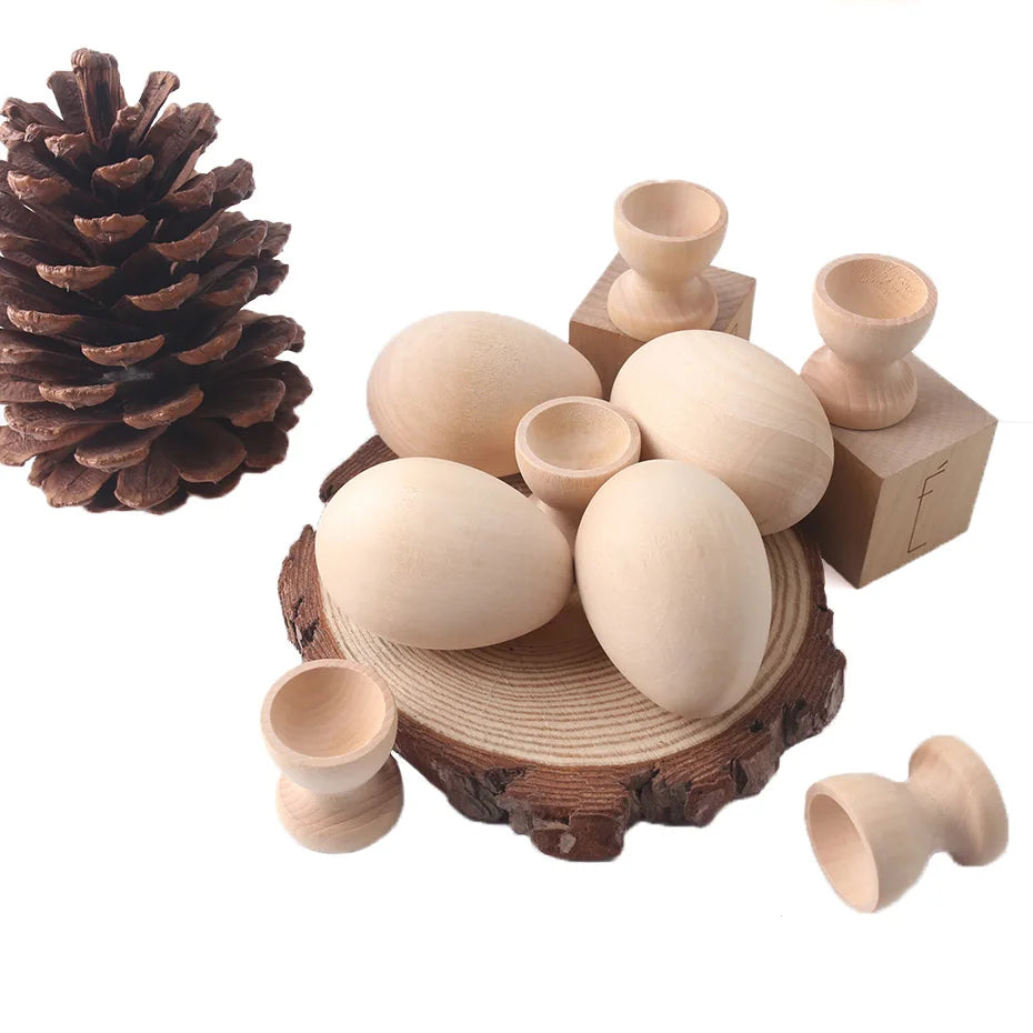 2pc Wooden Egg Cups Easter Egg DIY Unfinished Crafts Smooth Surface Wooden Teething Toys Baby Gifts Wood Painting Blocks Toys