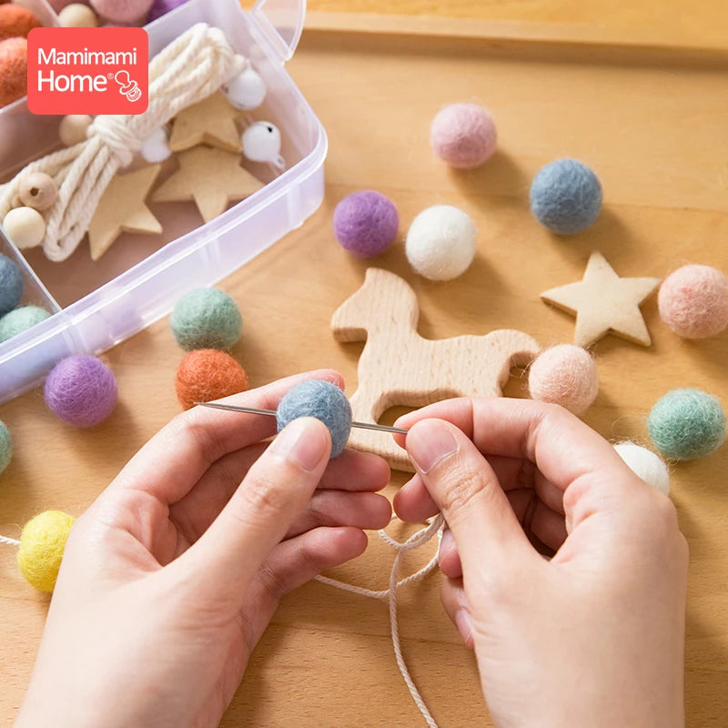 Baby Wooden Teether Suit DIY Bed Bell Toy Beech Rodent Ring Wool Ball Baby Room Decoration Christmas Gifts Children'S Goods Toys