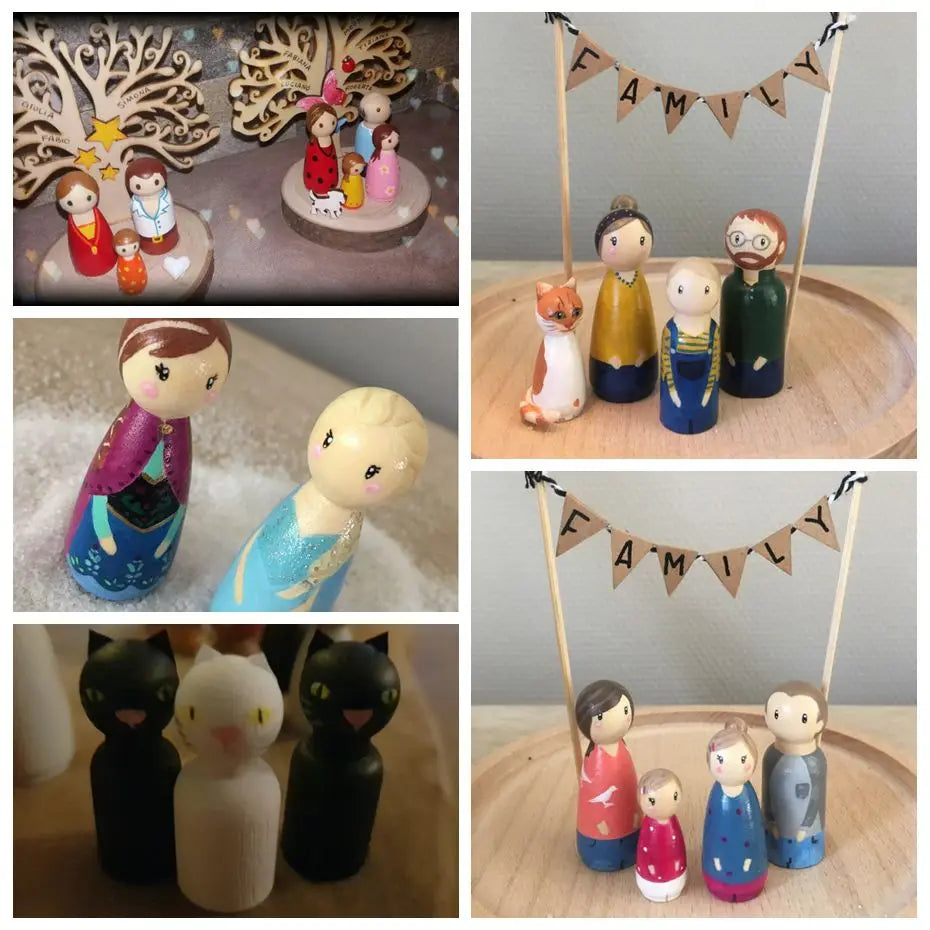 peg doll set of 40pc wood Family doll toys(43mm/55mm) unfinished unpainted Weddings Cake Doll Garden room Decor Handmade