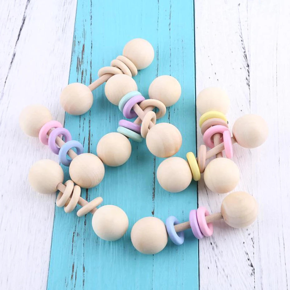2pc Wooden Rattles Toys Baby Rattles BPA Free Newborn Gifts Wooden Teething Toys Chew Toys Baby Toys 0-12 Months Baby G