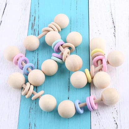 2pc Wooden Rattles Toys Baby Rattles BPA Free Newborn Gifts Wooden Teething Toys Chew Toys Baby Toys 0-12 Months Baby G