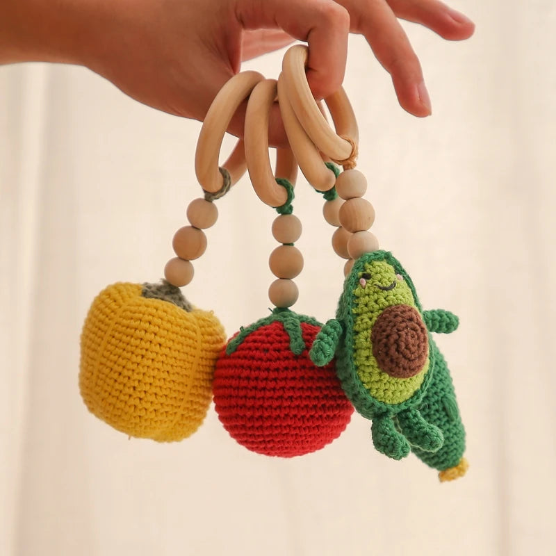 1PC Baby Gym New Mobile Bed Bell Wooden Rattle Fruit Crochet Pendant Newborn Car Seat Jewelry Pendant Kids Toy Gifts Bed Toy