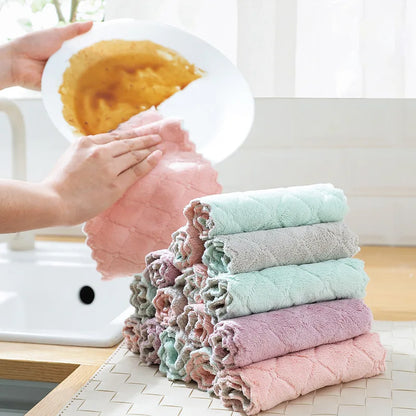 Microfiber Kitchen Towel Absorbent Dish Cloth Non-stick Oil Washing Kitchen Rag Household Tableware Cleaning Wiping Tools