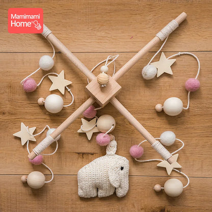 1Pc Baby Wooden Teether Bed Bell Beech Rodent Pendant Wool Ball Rattle Kids Room Bed Hanging Decor Newborn Educational Toy Gifts