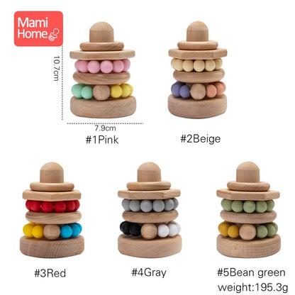 1pc Baby Montessori Toy Silicone Building Blocks BPA Free Wood Intelligence Development Toys Baby Teether Game Educational Toys
