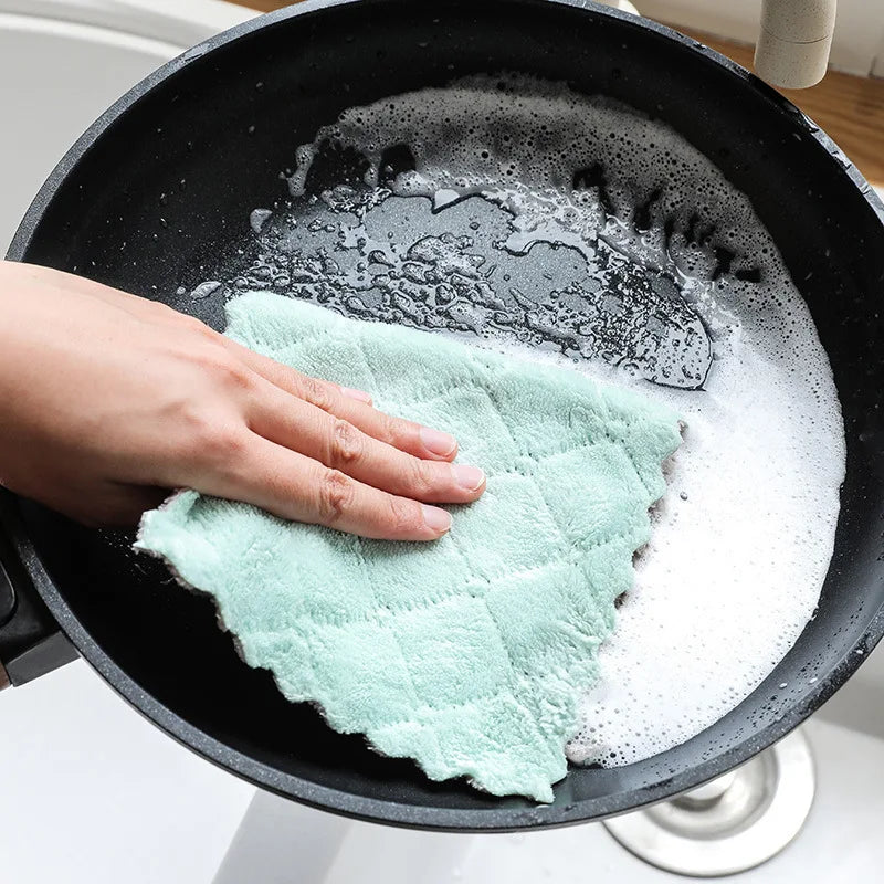 Microfiber Kitchen Towel Absorbent Dish Cloth Non-stick Oil Washing Kitchen Rag Household Tableware Cleaning Wiping Tools