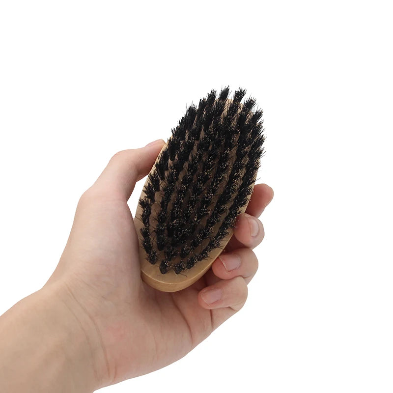 Natural Wooden Boar Bristle Beard Brush For Men Beard Mustache Facial Hair Grooming Styling Shaping Handmade Comb Brush Male Kit
