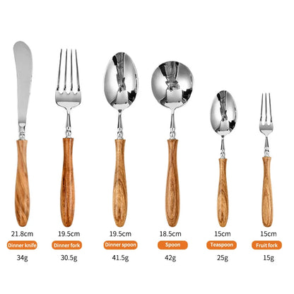Konco Wood Dinnerware Set,Stainless Steel Cutlery Set Knife Fork Spoon Flatware Set Dishwasher Safe Cutlery Set