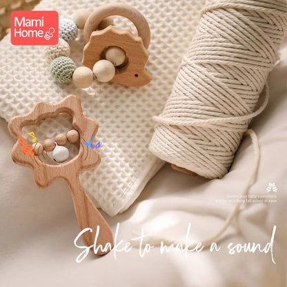 1Set Baby Wooden Rattle Beech Animal Hand Teething Wooden Ring Nursing Bracelet Infant Hand Bells Shaking Early Educational Toys