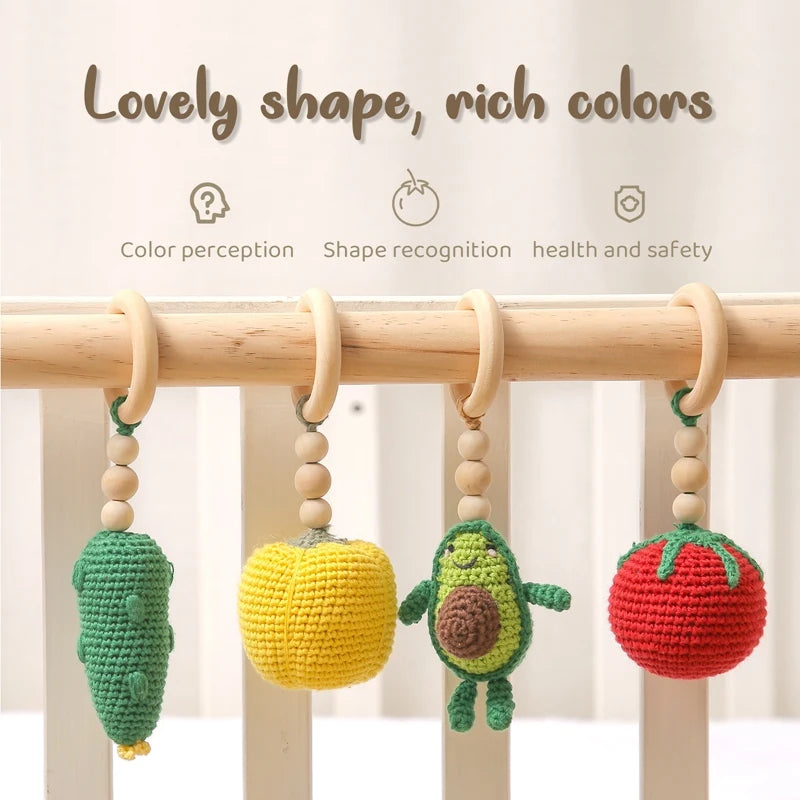 1PC Baby Gym New Mobile Bed Bell Wooden Rattle Fruit Crochet Pendant Newborn Car Seat Jewelry Pendant Kids Toy Gifts Bed Toy