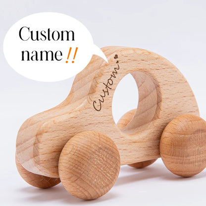 1pc Organic Wooden Car Shape For Babies BPA Free Wood Teether Kids Brain Game Toys Handmade Crafts Gift Custom Logo Nurse Gifts