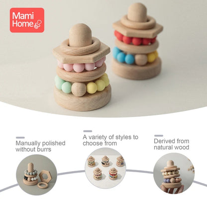 1pc Baby Montessori Toy Silicone Building Blocks BPA Free Wood Intelligence Development Toys Baby Teether Game Educational Toys