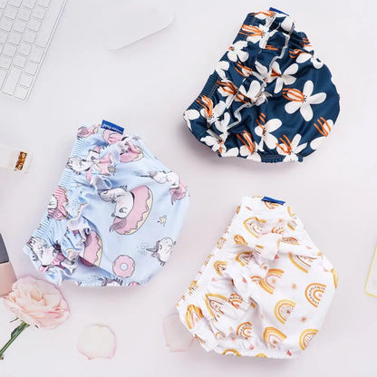 HappyFlute New Print 3Sizes 6-25Kg Soft Waterproof Swimming Pants Flower Wavy Edge Baby Girl's Printed Cloth Diaper Beach Pants