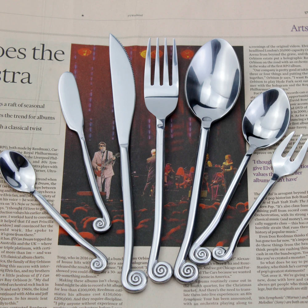 Hot Creative Design Snail Shape Handle Dinnerware Set Forged Craft Stainless Steel Mirror Polish Famous Cutlery Set For Kitchen