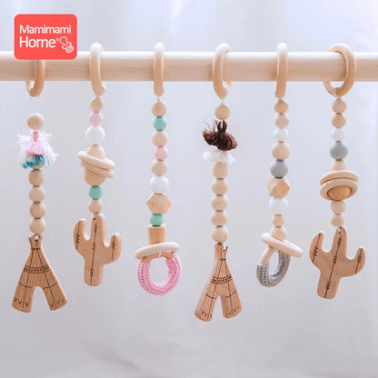 Mamihome Baby Wooden Teether Chain Baby Gym Play Toys Sensory Ring-Pull Beech Rings Wooden Rodent Blank Pendant Children'S Goods