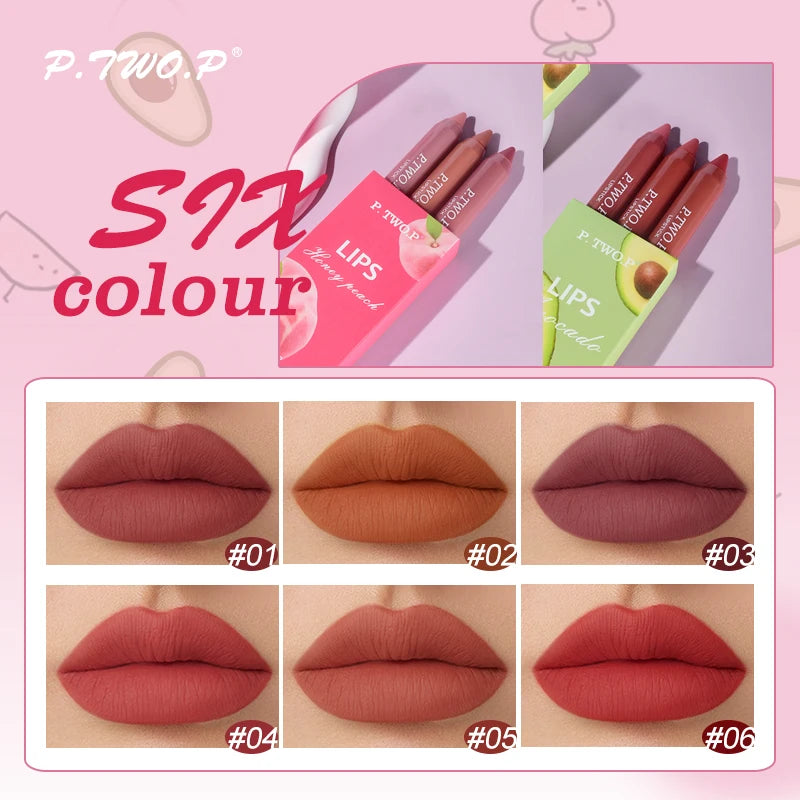 P.TWO.P 3 Pcs Lipstick Set with Sexy  Long Lasting Waterproof Matte Lipstick Pencils Moisturizer Lips Makeup Kit Lip