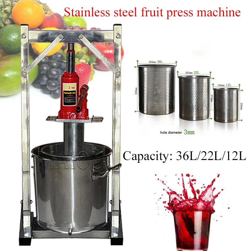 36L Manual Hydraulic Fruit Squeezer Stainless Steel Small Honey Grape Blueberry Mulberry Apple Presser Juicerrape Pulp Juicer