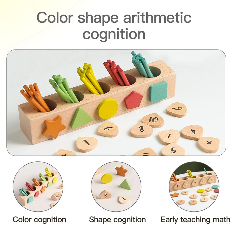 Montessori Toys Kids Wooden Counting Stick Toys Multifunctional Colour Shape Cognitive Match Educational Sensory Toys Baby Gifts