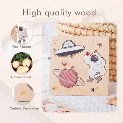 Baby Toys Montessori Wooden Puzzles Toys Cartoon Animal Shape Tangram Jigsaw Block Toys Kids Cognition Learning Educational Toys