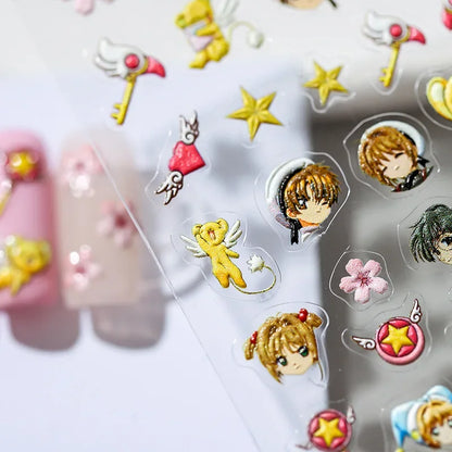 Kinomoto Sakura Cerberus LI SYAORAN Nail Stickers Creative Old Anime Otaku Nail Art DIY Self Adhesive Decals Merchant Decor