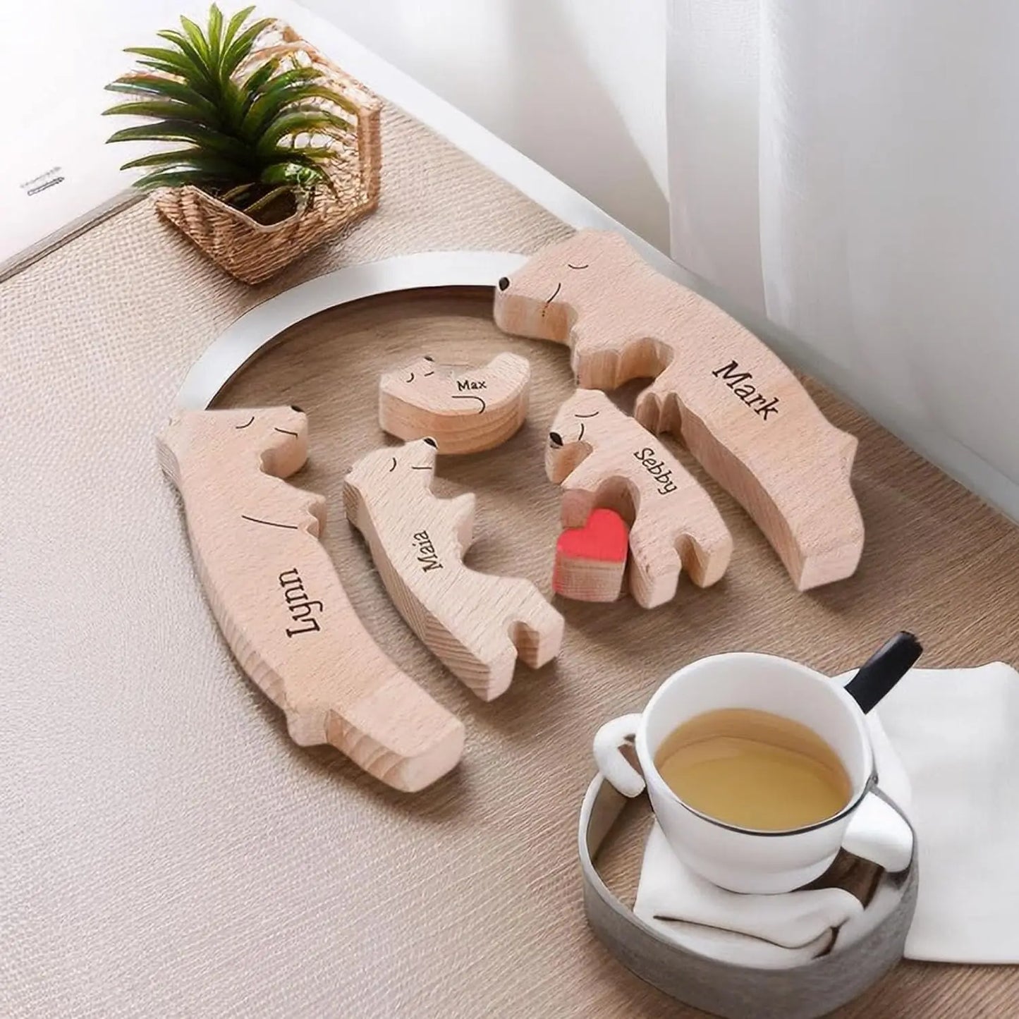 Customized Bear Family Wood Art Puzzle Wooden DIY Cute Family Membe Bears Puzzle Home Desktop Decor Christmas Decorations 2024