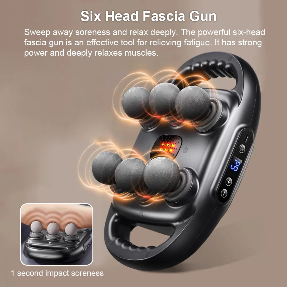Fascia Gun 6 Heads Massage Gun Muscle Relaxation Electric Massager Body Massage Deep Tissue Muscle for Pain Relief Back Leg Neck