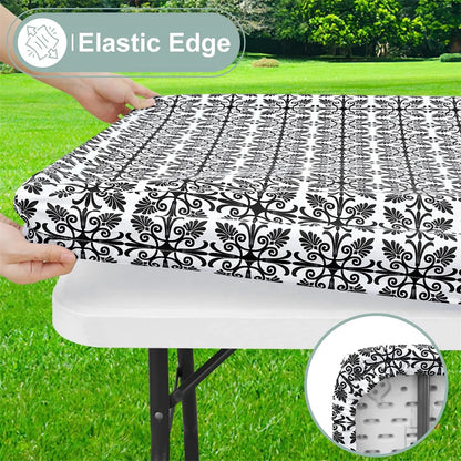 Homaxy Rectangle Vinyl Table Cloth Elastic Fitted Tablecloth Waterproof Plastic Table Covers Fold Tables Picnic Camping Outdoor