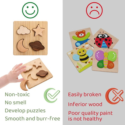 Baby Wooden Montessori Puzzle Stars And Moons Shapes Toys Jigsaw Puzzle Wooden Toy for Children Developing Learning Toy Kid Gift