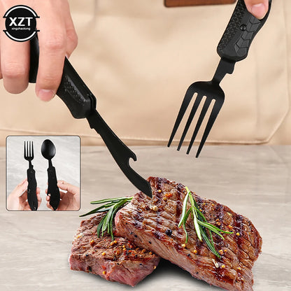 Folding Spoon Fork Knife | Portable Multitool Fork Knife