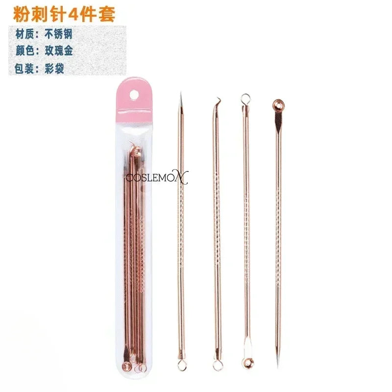 4pcs/set Stainless Steel Acne Needle Face Care Blackhead Pimple Remover Extractor Point Clean Whitehead Blemish Skin Care Tools