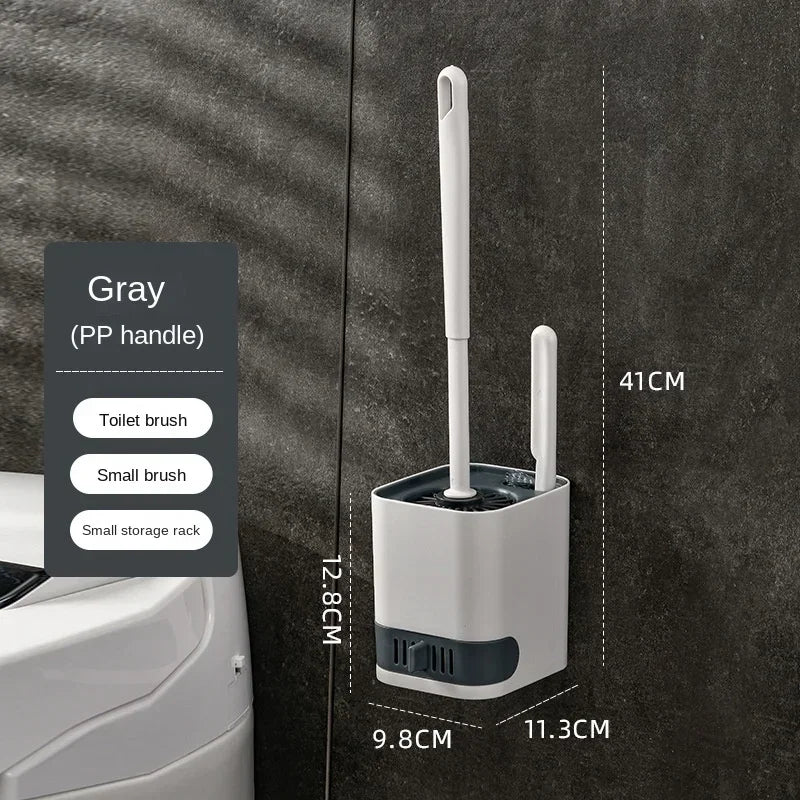 Leakproof Wall Hanging Toilet Brush Set 2 Cleaning Brushes Silicone Toilet Brush with Holder For Floor Bathroom Accessories