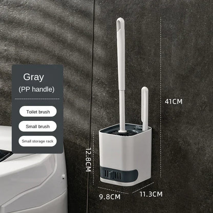 Leakproof Wall Hanging Toilet Brush Set 2 Cleaning Brushes Silicone Toilet Brush with Holder For Floor Bathroom Accessories