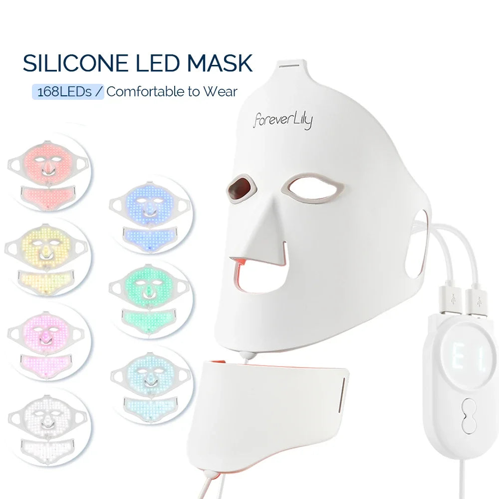 Foreverlily Face Neck Silicone LED Mask 7 Colors LED Light Photon Red Light Therapy 3D Flexible Facial Mask Anti-Ance Skin Care