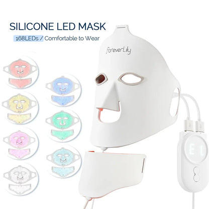 Foreverlily Face Neck Silicone LED Mask 7 Colors LED Light Photon Red Light Therapy 3D Flexible Facial Mask Anti-Ance Skin Care