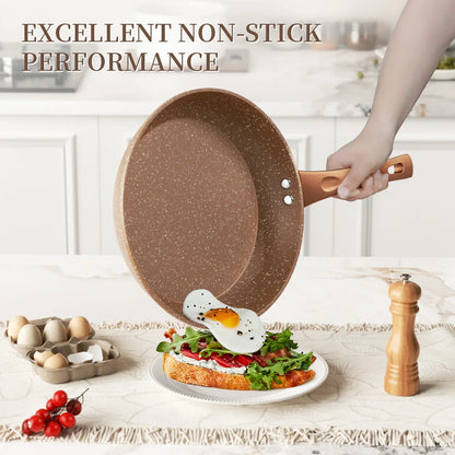 Innerwell 8+11inch Frying Pan Stew Pot Milk Pot Sets Nonstick Nontoxic Cookware Kitchen Stir Fry Cooking Pot Suitable All Stoves