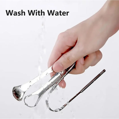 Premium Stainless Steel Tongue Scraper Cleaner Set Fresh Breath Cleaning Coated Oral Hygiene Tool Portable Travel Handy Carry