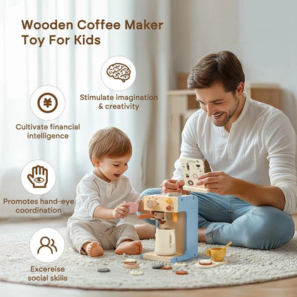 Kids Montessori Toys Wooden Kitchen Deluxe Coffee Maker Toys Children Cosplay Play House Educational Toys Baby Blocks Toys Gifts