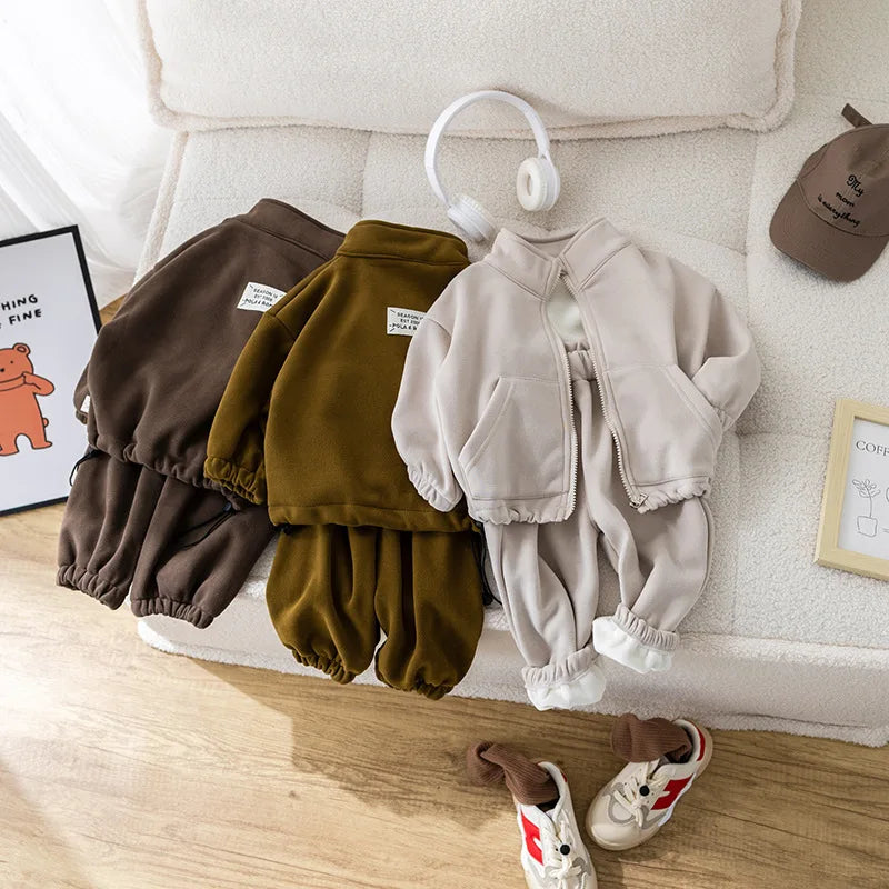 IYEAL Children's Baby Clothing Sets  Winter Fleece Casual 2 PCS Child Sets Sport Suit for Girls Boys Clothes Coat+Pants 1-6 Yrs