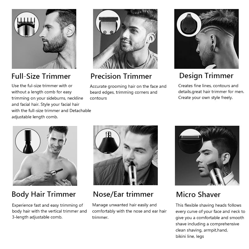 Professional Hair Trimmer Waterproof 6 in 1 Hair Clipper Electric Hair Cutting Machine Beard Trimmer Body For Men Haircut